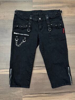 Vintage Y2K Tripp NYC Chain Zip Capri Pants - Black - Size 5